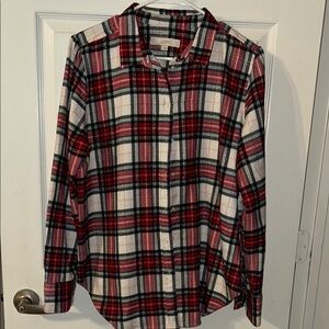 LOFT Red and White Checkered Blouse